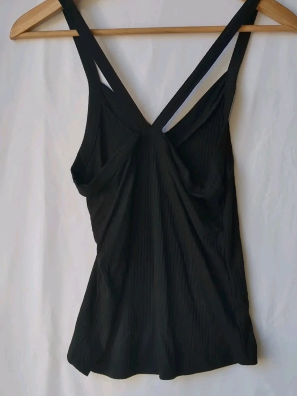 Black Ribbed V-Neck Strappy Tank Top